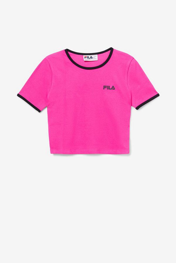 Fila Perla Crop Women's Tops - Pink/Black,NZ 259-9342